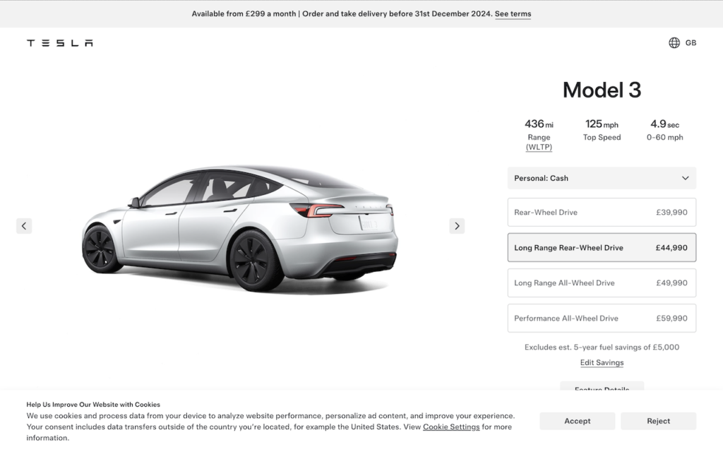 2025 Tesla Model Long Range Rear-Wheel Drive.